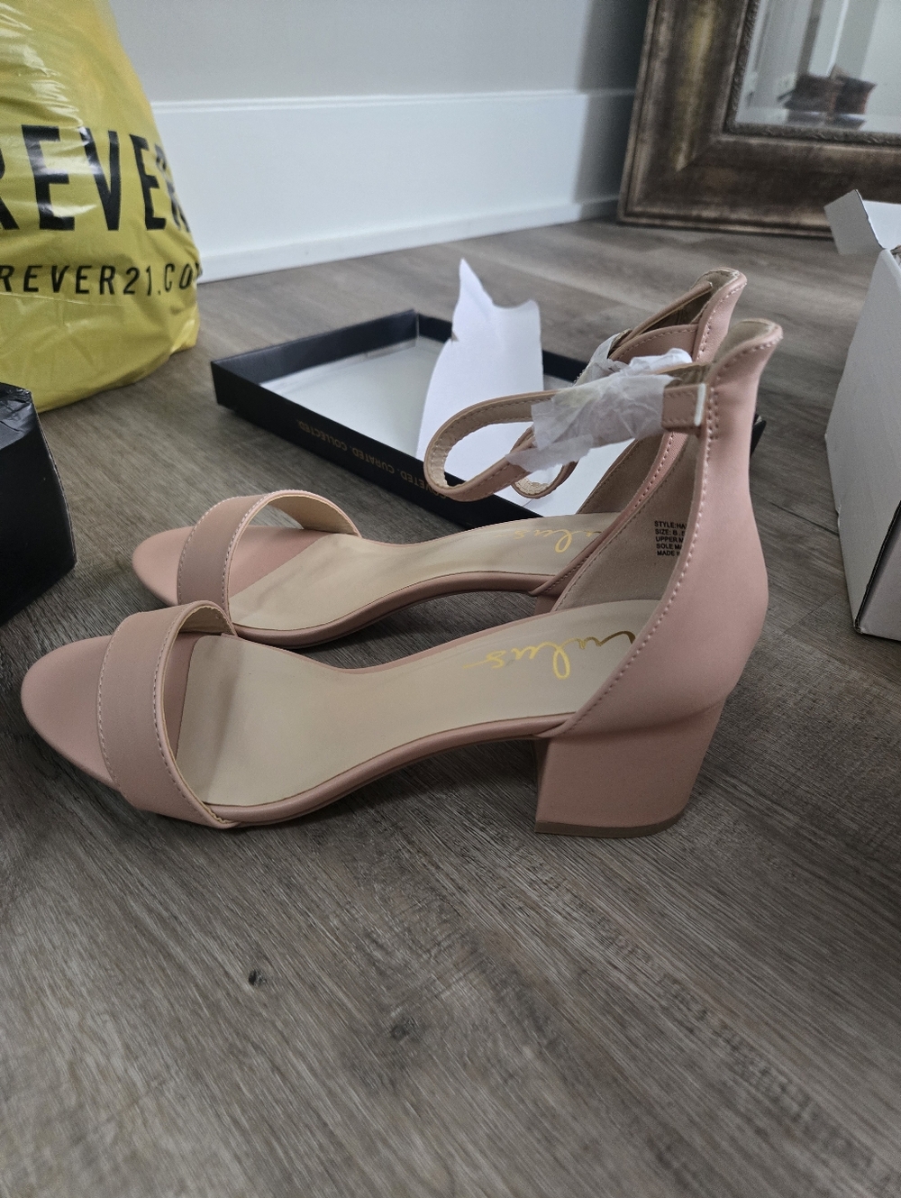 Block Heel Ankle Strap Sandals in Blush Pink